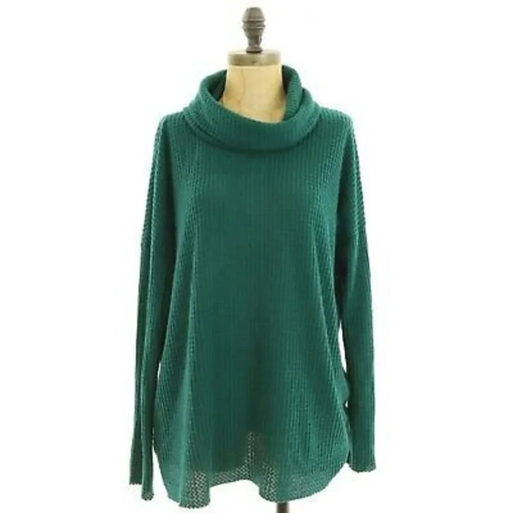 BP Nordstrom Juniors Sweater Top Size L XL Relaxed Hi Low Funnel Neck Green  B25